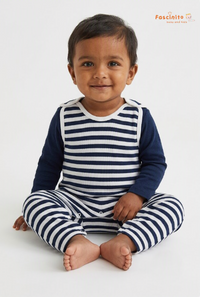 Baby Romper – Navy Blue & White Striped Long Sleeve Romper