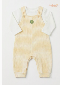 Baby Dungaree Set – Yellow & White Gingham Bear Outfit