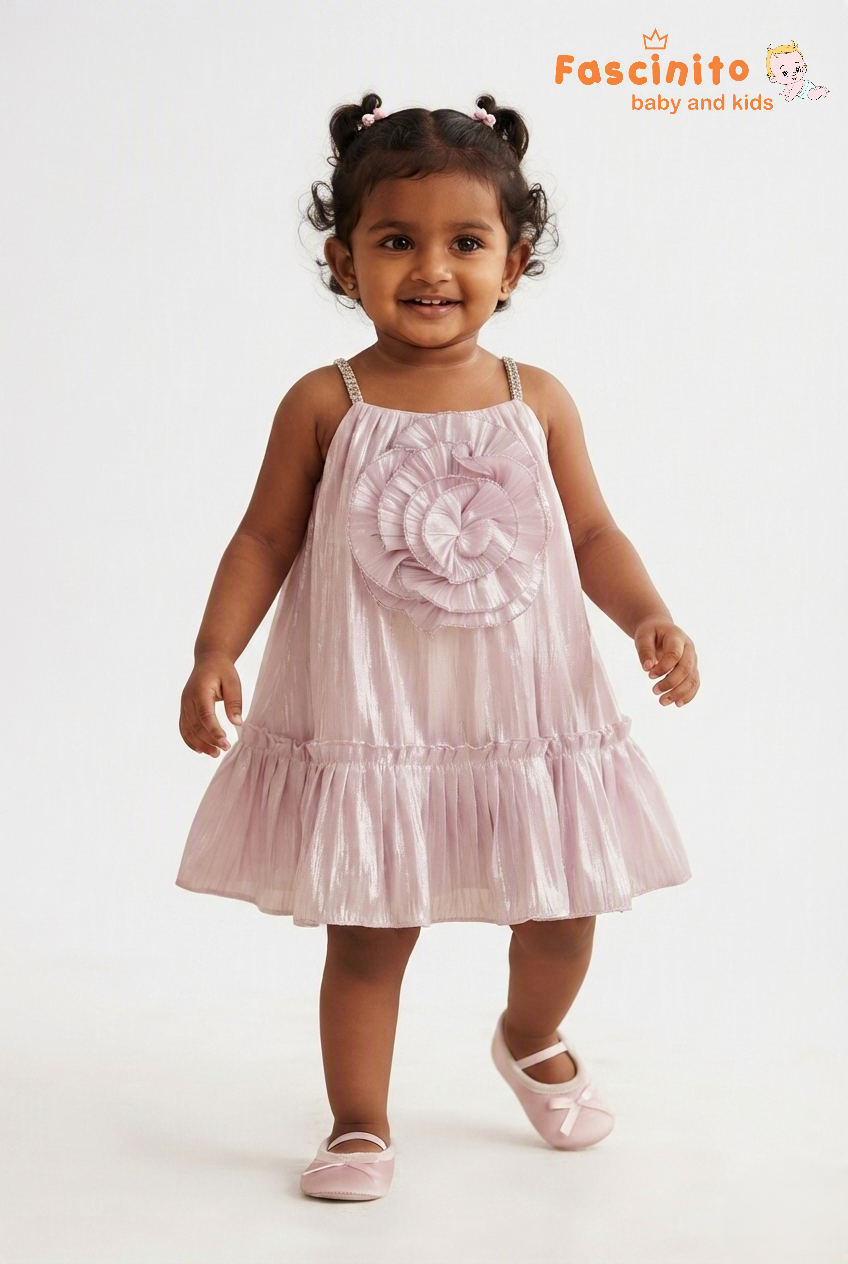 Shimmer Pink Rosette Frock - Pink