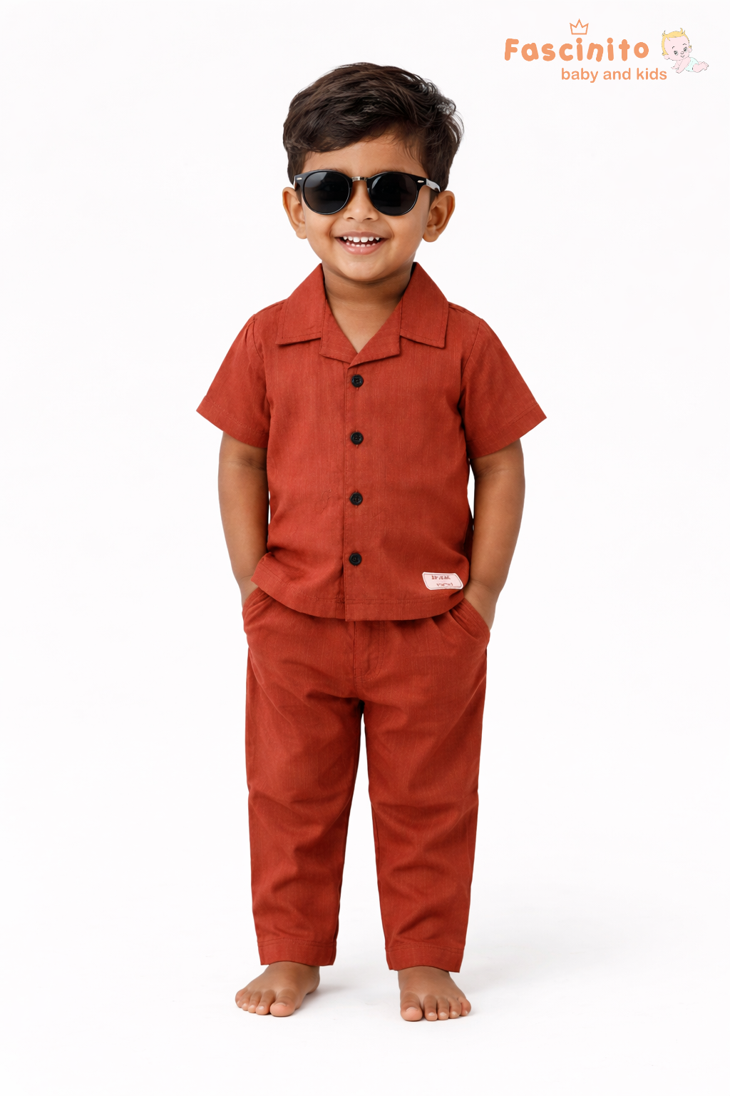 Boys Shirt & Pant Set – Rust Brown Coord Outfit for Kids
