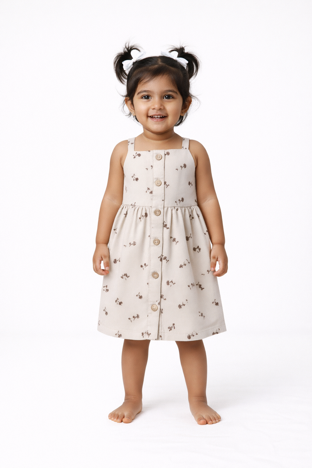 Girls White Sleeveless Cotton Button-Down Frock