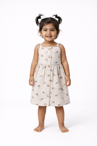Girls White Sleeveless Cotton Button-Down Frock