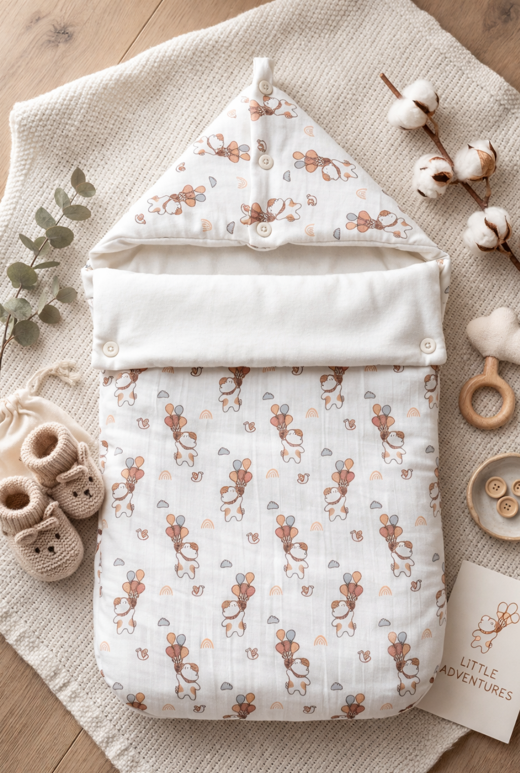 Baby Carry Nest Muslin Sleeping Bag with Hood – White Balloon