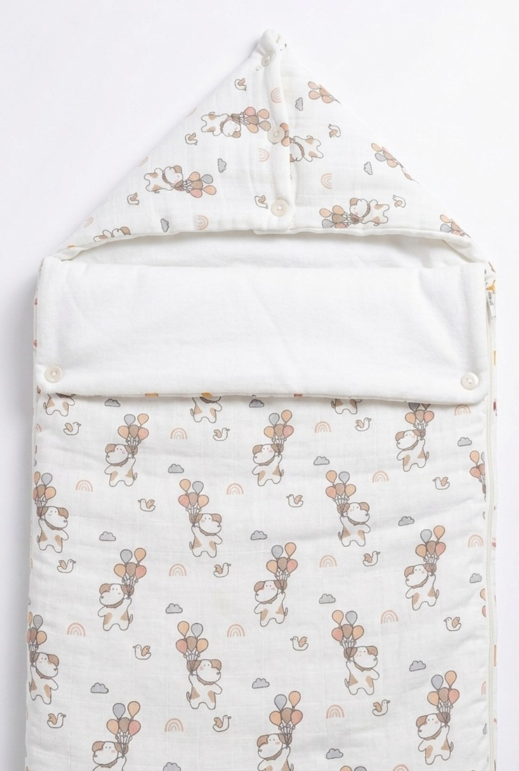 Baby Carry Nest Muslin Sleeping Bag with Hood – White Balloon