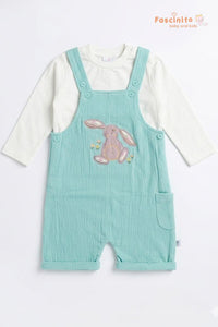 Cute Bunny Dungaree Set – Green Crinkle Fabric Baby Outfit