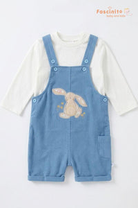 Cute Bunny Dungaree Set – Blue Crinkle Fabric Baby Outfit