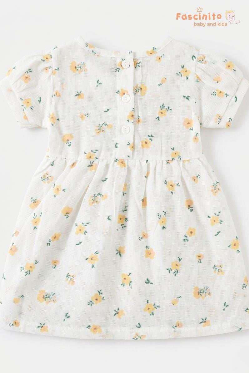 Girls Cotton Muslin Sleeveless Frock – White Infant Dress