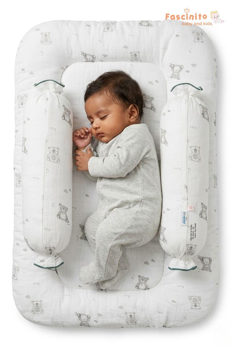 Baby Mattress Set Muslin Cotton Newborn Bed with Side Bolsters – White