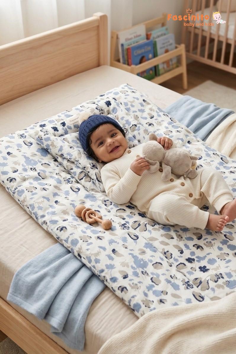 Baby Quilted Bed – Soft Cushioned Long Baby Bed (White)