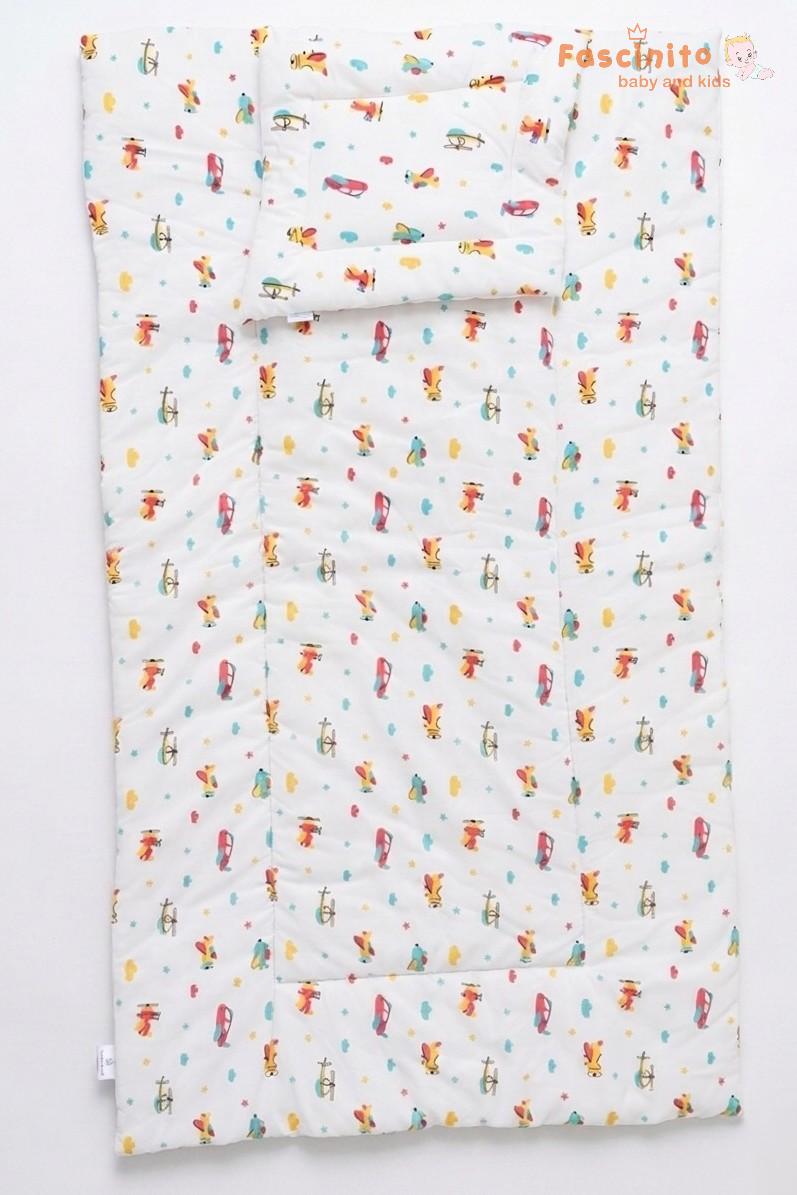 Baby Quilted Bed – Soft Cushioned Long Baby Bed (White toy Print)