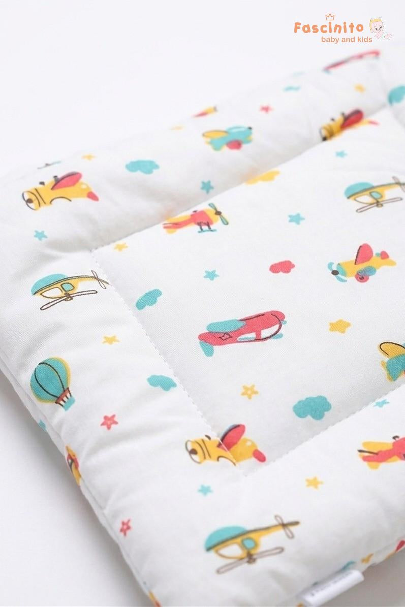 Baby Quilted Bed – Soft Cushioned Long Baby Bed (White toy Print)
