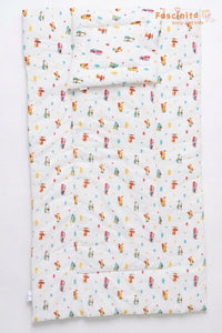 Baby Quilted Bed – Soft Cushioned Long Baby Bed (White toy Print)