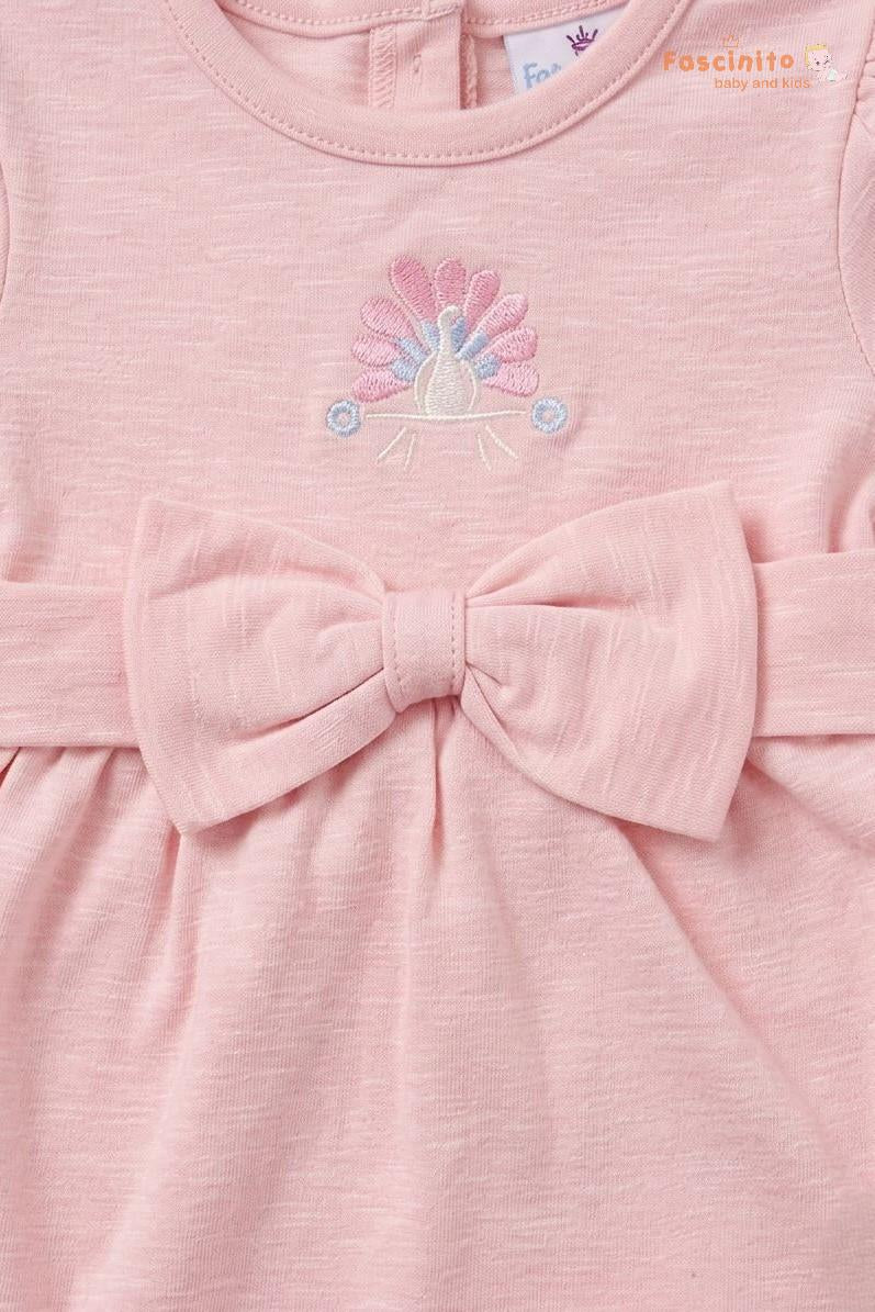 Girls Cotton Frock – Pink Bow Embroidery Baby Dress