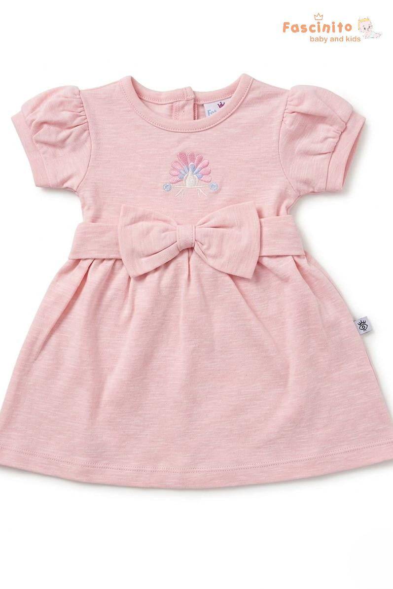 Girls Cotton Frock – Pink Bow Embroidery Baby Dress