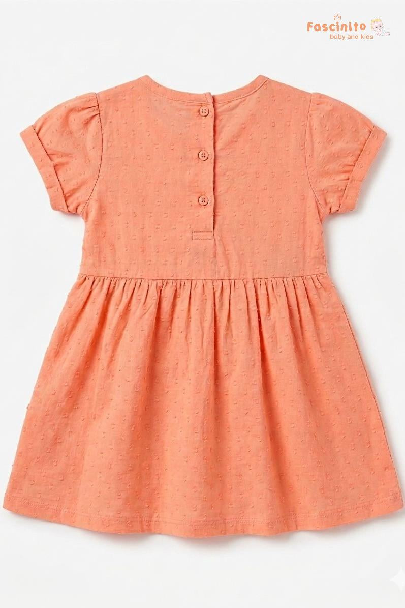 Girls Cotton Frock – Orange Bow Embroidery Baby Dress