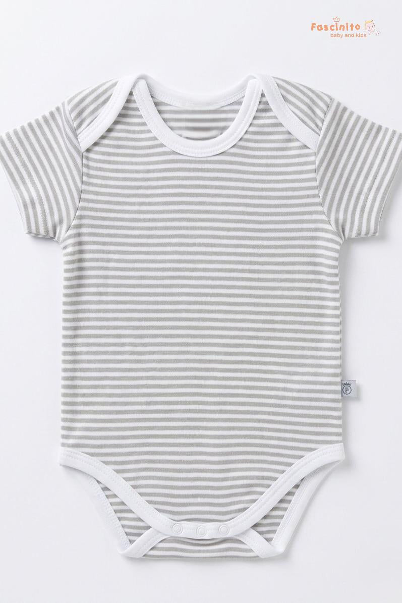 Baby Cotton Bodysuit – Soft Snap Button Onesie (Grey)