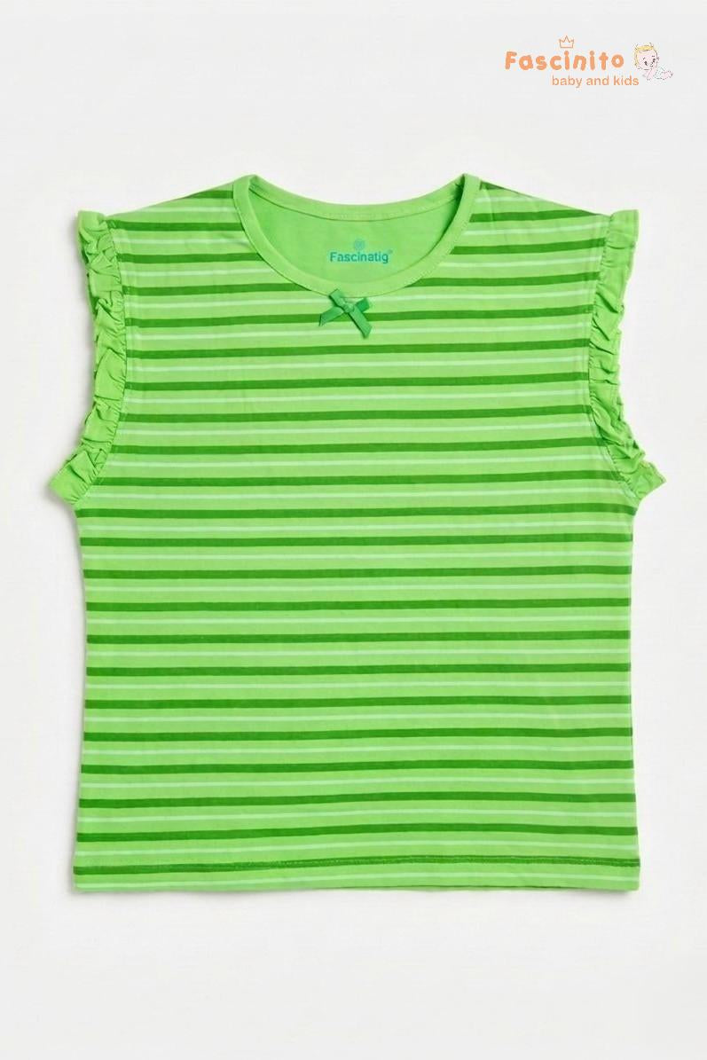 Girls Cotton T-Shirt – Green Casual Kids Tee