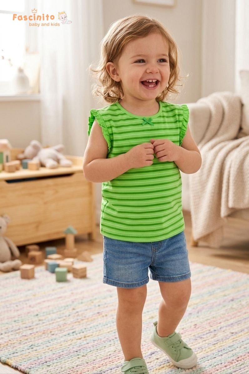 Girls Cotton T-Shirt – Green Casual Kids Tee