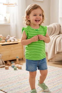 Girls Cotton T-Shirt – Green Casual Kids Tee
