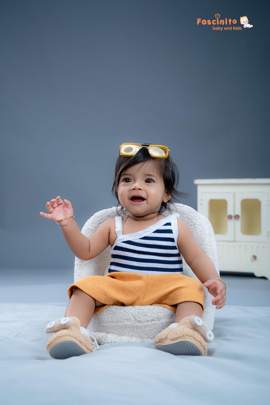 Girls Jumpsuit – Navy Yellow One Shoulder Coord Set