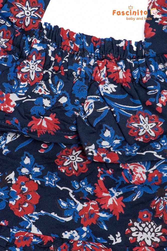 Girls Cotton Frock – Navy Blue Floral Printed Dress