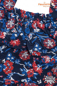 Girls Cotton Frock – Navy Blue Floral Printed Dress