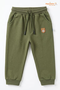 Boys Jogger Pants – Olive Green Cotton Fleece Lined Bottom
