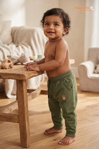 Boys Jogger Pants – Olive Green Cotton Fleece Lined Bottom