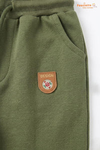 Boys Jogger Pants – Olive Green Cotton Fleece Lined Bottom