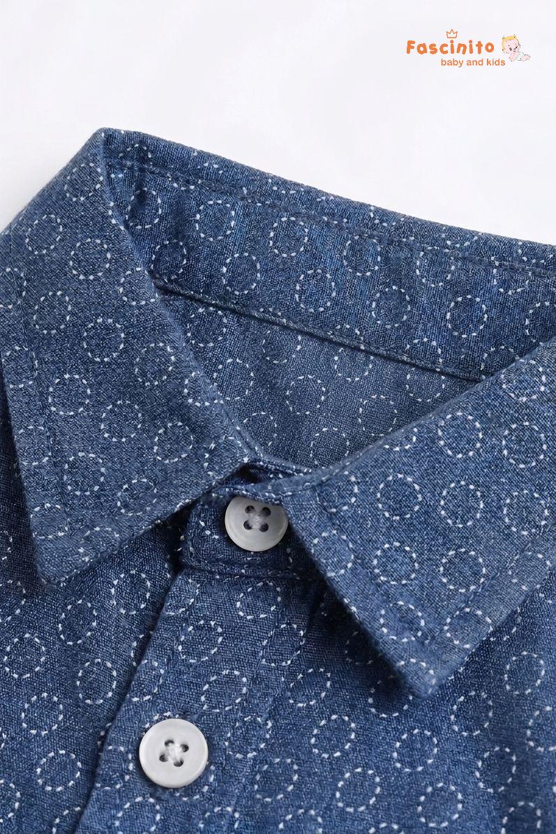 Boys Printed Shirt – Blue Geometric Cotton Casual Shirt