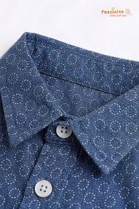 Boys Printed Shirt – Blue Geometric Cotton Casual Shirt