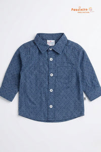 Boys Printed Shirt – Blue Geometric Cotton Casual Shirt