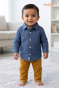 Boys Printed Shirt – Blue Geometric Cotton Casual Shirt