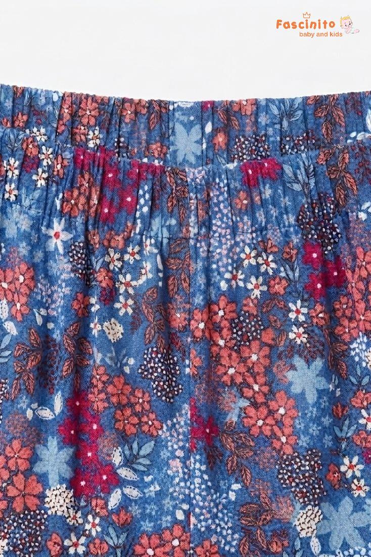 Girls 3/4 Pant – Blue Floral Printed Capri Pants