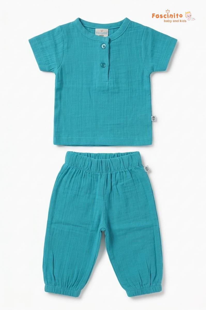 Boys Muslin Co-ord Set – Teal Cotton Outfit