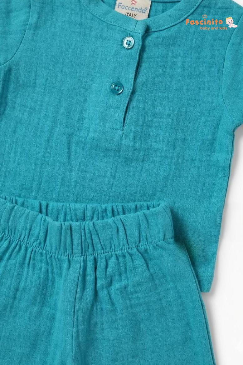 Boys Muslin Co-ord Set – Teal Cotton Outfit
