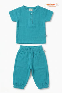 Boys Muslin Co-ord Set – Teal Cotton Outfit