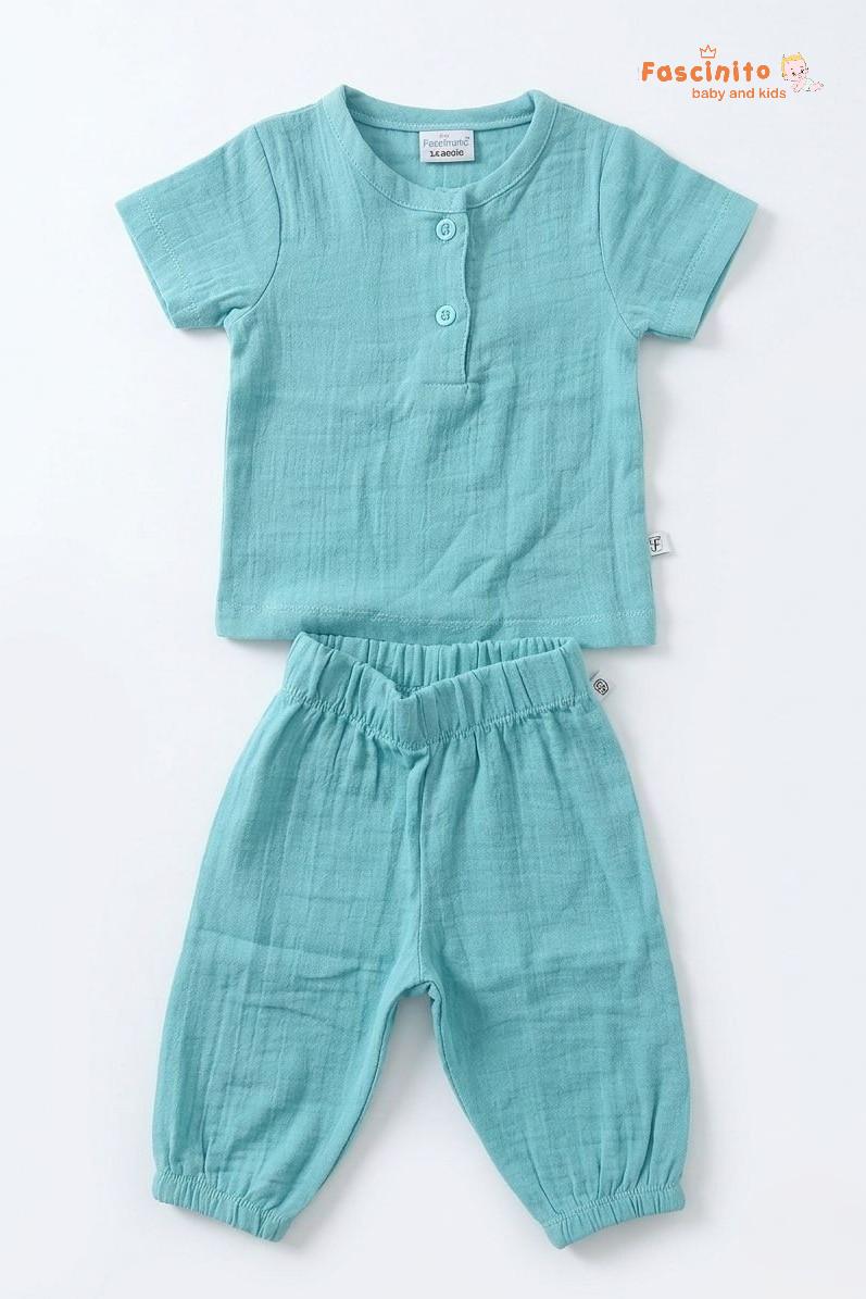 Boys Muslin Co-ord Set – Seafoam Green Cotton Outfit
