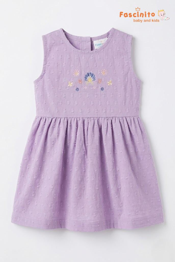 Girls Embroidered Frock – Lilac Sleeveless Party Dress