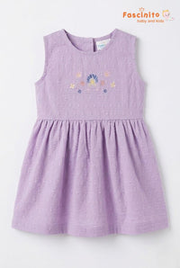Girls Embroidered Frock – Lilac Sleeveless Party Dress
