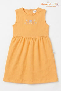 Girls Embroidered Frock – Mustard Yellow Sleeveless Dress