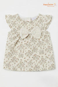 Girls Floral Frock – White Cotton Flutter Sleeve Dress