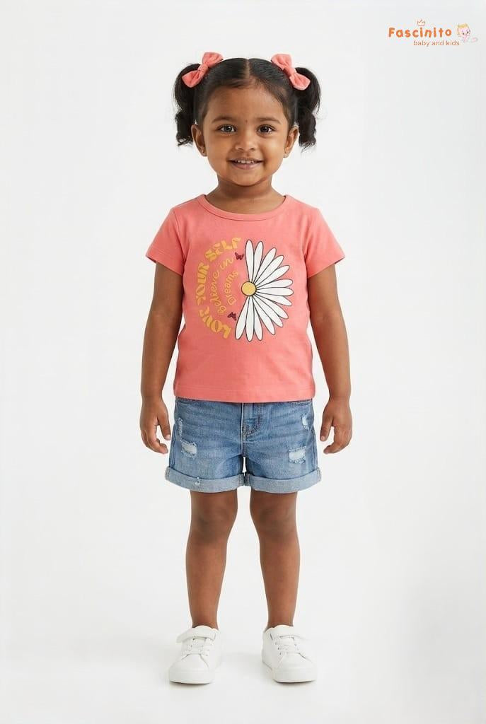 Girls Graphic T-Shirt – Peach Pink Love Yourself Tee