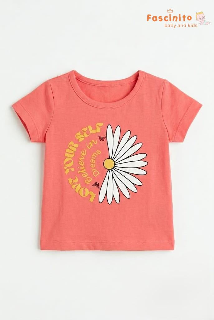 Girls Graphic T-Shirt – Peach Pink Love Yourself Tee