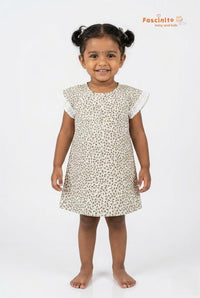 Girls Floral Frock – White Cotton Flutter Sleeve Dress