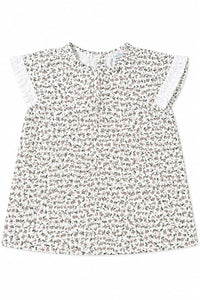 Girls Floral Frock – White Cotton Flutter Sleeve Dress