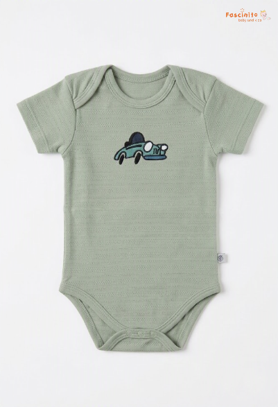 Wheels And Playtime Bodysuit Combo (2Pcs Pack) - Sage Green And Light Blue