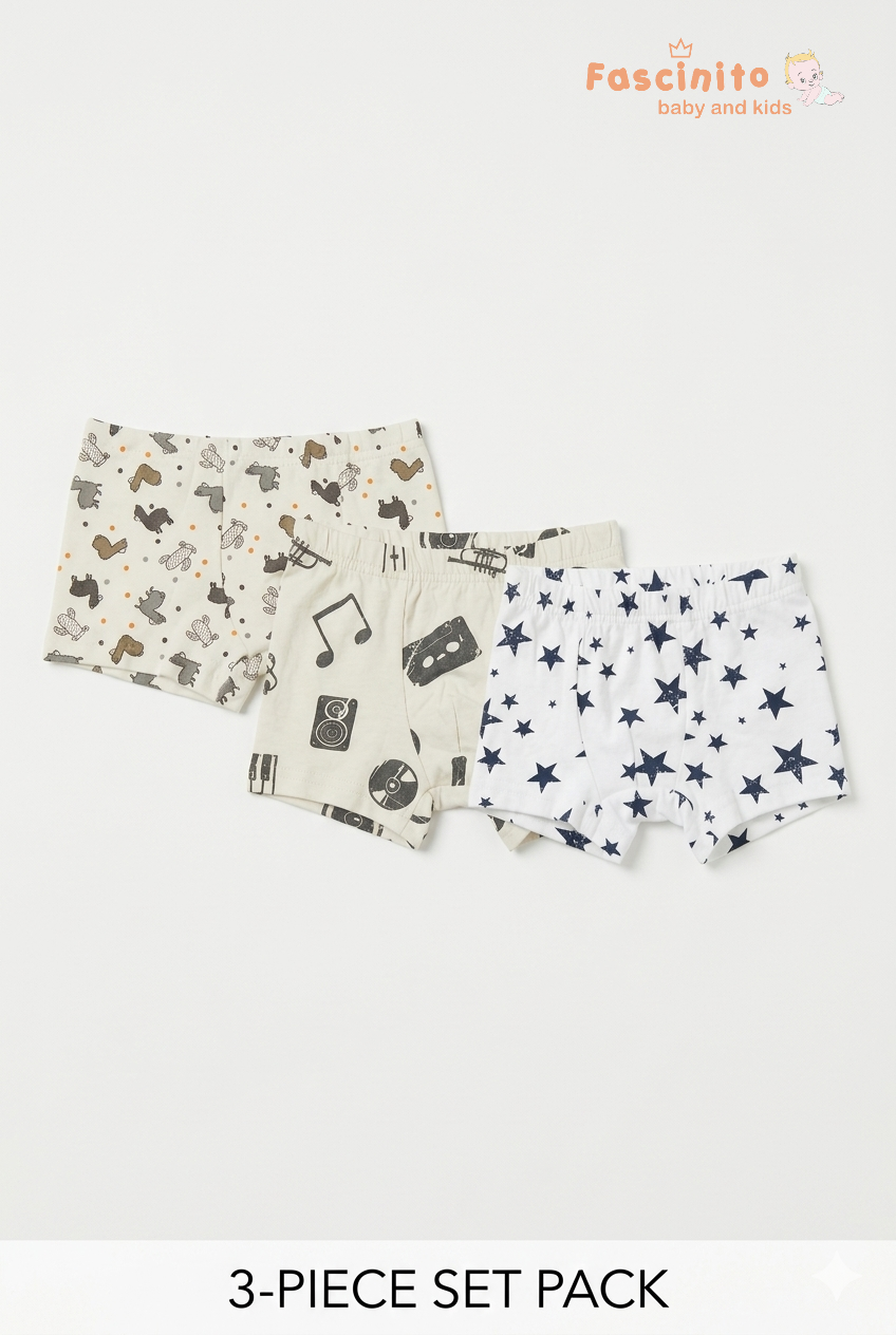 Baby Boxer Shorts 3PCS Pack with assorted printed cotton shorts