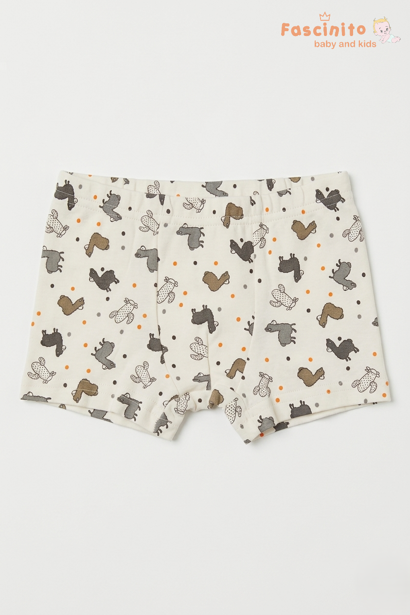 Printed cotton baby boxer shorts with animal print and elastic waistband