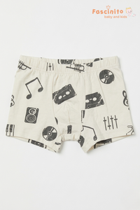Printed cotton baby boxer shorts with music-themed print and elastic waistband